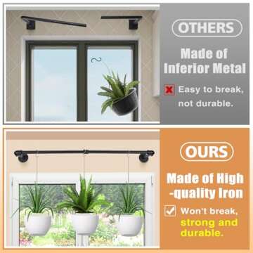 Plant Hanger Indoor, 34.2in Strong Load-Bearing Hanging Plant Holder, Window Plant Rod Black Metal Bar for Wall Ceiling Decor Shelves, 2 Pcs(Pot Chain & Plant Not Included)