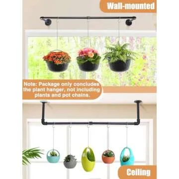 Plant Hanger Indoor, 34.2in Strong Load-Bearing Hanging Plant Holder, Window Plant Rod Black Metal Bar for Wall Ceiling Decor Shelves, 2 Pcs(Pot Chain & Plant Not Included)
