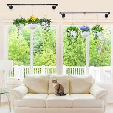 Plant Hanger Indoor, 34.2in Strong Load-Bearing Hanging Plant Holder, Window Plant Rod Black Metal Bar for Wall Ceiling Decor Shelves, 2 Pcs(Pot Chain & Plant Not Included)