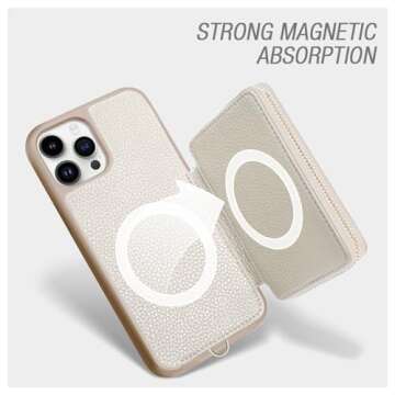 ZVE Wireless Wallet Case for iPhone 15 Pro Max, Zipper Leather RFID Cards Holder Slots Case with Magnetic Wireless Charging, Protective Cover for iPhone 15 Pro Max 6.7" (2023) - White