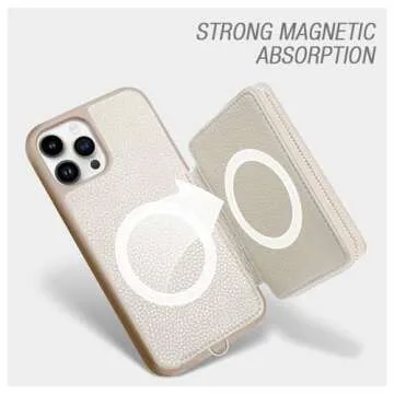 ZVE Wireless Wallet Case for iPhone 15 Pro Max, Zipper Leather RFID Cards Holder Slots Case with Magnetic Wireless Charging, Protective Cover for iPhone 15 Pro Max 6.7" (2023) - White