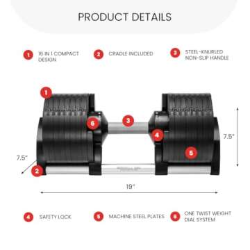 NÜOBELL Adjustable Dumbbell Pair 5-80 lbs: the Adjustable Dumbbells and Free Weights You've Always Wanted for Home Gym, Weight Benches and Dumbbell Exercise