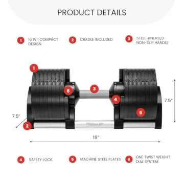 NÜOBELL Adjustable Dumbbell Pair 5-80 lbs: the Adjustable Dumbbells and Free Weights You've Always Wanted for Home Gym, Weight Benches and Dumbbell Exercise