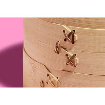 Reishunger Bamboo Steamer - 2-Tier Handmade Basket for Dumplings