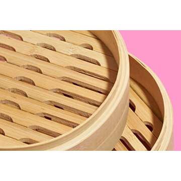 Reishunger Bamboo Steamer - 2-Tier Handmade Basket for Dumplings