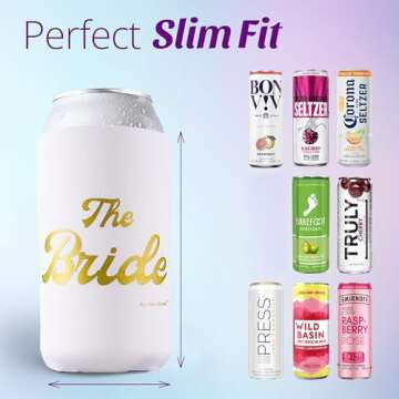 Bride's Babes Bachelorette Party Skinny Can Sleeves 11 Pack - Insulated Neoprene Drink Holders, Fit Slim Spiked Hard Seltzer Beer Cans Bridal Shower Decorations Supplies Favors (Retro Rainbow)