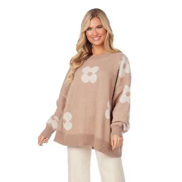 Mud Pie Women Jadie Floral Sweater Brown