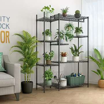 Xiofio Plant Stands for Indoor Plantsd Outdoor Plant Shelf, 4 Tier More Than 14 Pots Flower Pots Holder Storage Shelf Flower Stands With hanger rod for Living Room Balcony and Garden,Black