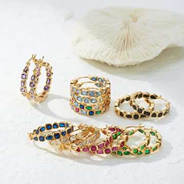 925 Sterling Silver Post Hoop Earrings for Women Green Cubic Zirconia Gold Plated Christmas Birthday Party Jewelry Gifts for Women Gilrs weinuo