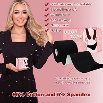 BEWTEIM Boobs Tape, Breast Lift Tape for Large Breasts, Black Boobytape for Breast Lift Plus Size, 3...