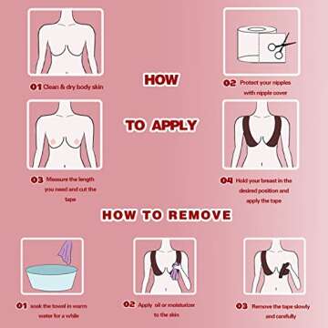 BEWTEIM Boobs Tape, Breast Lift Tape for Large Breasts, Black Boobytape for Breast Lift Plus Size, 3 inch Adhesive Bra Tape 1 Pair Silicon Nipple Stickers and 5 Pairs Satin Breast Petals