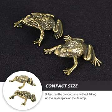 Milisten 2pcs Brass Frog Amulet Copper Chinese Mythological Animals Home Decoration Mini Gold Frog Stuff Zen Meditation Shelf Decor Accents for Fengshui Wealth Golden