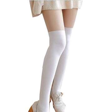 Cat Stockings Pantyhose Cartoon Bunny Socks Mock Knee Nude High Thigh Tights, White, One Size