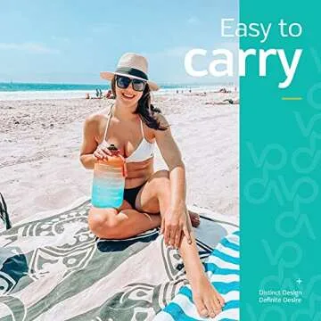 Venture Pal Half Gallon Water Bottle with 2 Lids, Large 64 oz Water Jug with Motivational Time Marker to Ensure You Drink Enough Water-Orange/Green Gradient