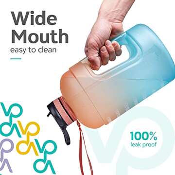 Venture Pal Half Gallon Water Bottle with 2 Lids, Large 64 oz Water Jug with Motivational Time Marker to Ensure You Drink Enough Water-Orange/Green Gradient