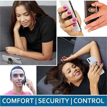 MOBI HANDLE Phone Grip Holder Ring Kickstand, Unique 3-Finger Shape for Comfort and Security with St...