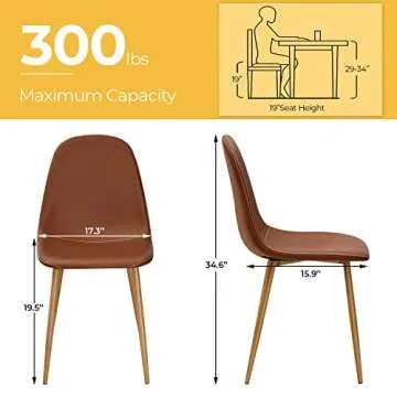 Stylish Washable PU Leather Dining Chairs Set of 4