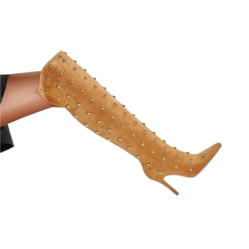 FSJ Women's Studded Stiletto Over the Knee Boots Fashion