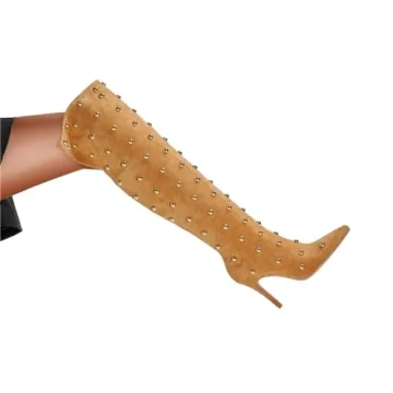 FSJ Women's Studded Stiletto Over the Knee Boots Fashion