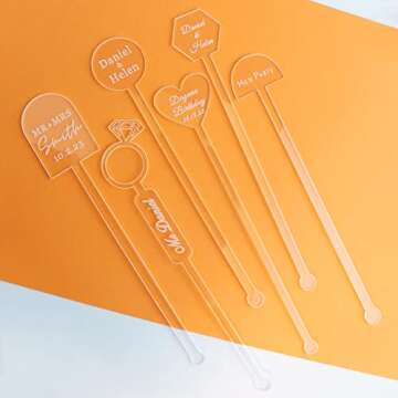 20Pcs Personalized Acrylic Stir Sticks,Custom Cocktail Swizzle Sticks Bar Drinks Mixing Rod for Coff...