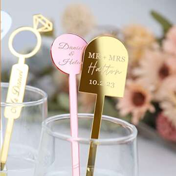 20Pcs Personalized Acrylic Stir Sticks,Custom Cocktail Swizzle Sticks Bar Drinks Mixing Rod for Coffee Whiskey Beverage,Perfect for Wedding,Birthday,Bachelorette,Bridal or Baby Shower,Corporate Event