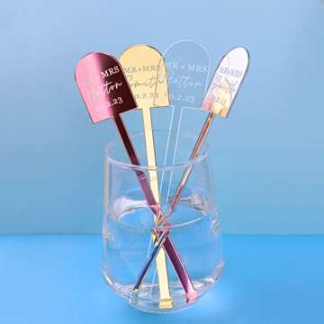 20Pcs Personalized Acrylic Stir Sticks,Custom Cocktail Swizzle Sticks Bar Drinks Mixing Rod for Coffee Whiskey Beverage,Perfect for Wedding,Birthday,Bachelorette,Bridal or Baby Shower,Corporate Event