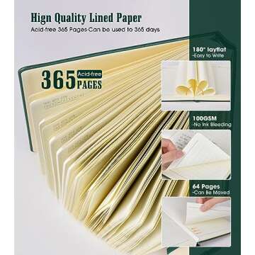 Lined Journal Notebook -365 Pages A5 Thick Journals for Writing Ruled Notebook, Hardcover Leather Journal for Women Men, Daily Journal Notebook for Work, Note Taking, 100Gsm Lined Paper( 5.75'' X