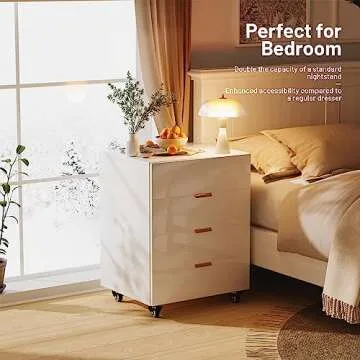 YILQQPER 4 Drawer Chest, Wood Storage Dresser Cabinet with Wheels, Mobile Organizer Drawers for Office & Vanity, Nightstand for Bedroom, White