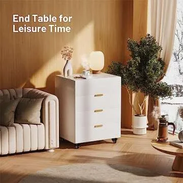 YILQQPER 4 Drawer Chest, Wood Storage Dresser Cabinet with Wheels, Mobile Organizer Drawers for Office & Vanity, Nightstand for Bedroom, White