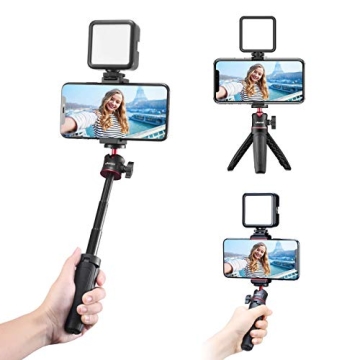 ULANZI Smartphone Vlogging Kit with Adjustable Handle Grip, Mini Tripod, Dimmable LED Light - YouTub...