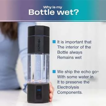 Echo Go+ Hydrogen Water Bottle - Water Ionizer Up to 4.5PPM - SPE & PEM Hydrogen Water Generator - Alternative to Hydrogen Water Pitcher - Black Hydrogenated Water Bottle