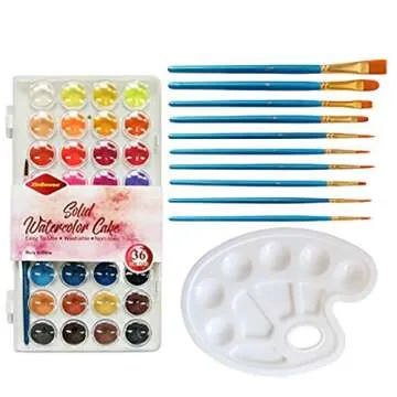 ☀ Dergo ☀ Acrylic paint set, With 10Pcs Brush Palette 36 Colors Student Painting Materials Art Supplies Set