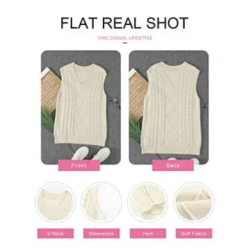 EVALESS Womens Oversized Sweater Vest V Neck Sleeveless Sweaters for Women Cable Knit Pullover Sweater Solid Color Tops Loose Casual Soft Beige X-Large