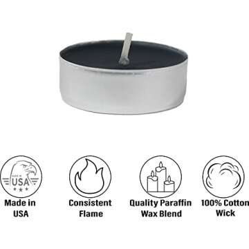 CandleNScent Colored Tea Light Candles | Unscented | Black | Made in USA (Pack of 30)