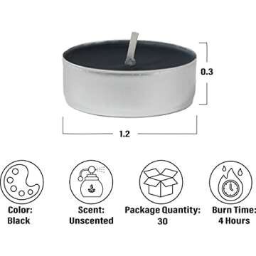 CandleNScent Colored Tea Light Candles | Unscented | Black | Made in USA (Pack of 30)