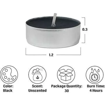 CandleNScent Colored Tea Light Candles | Unscented | Black | Made in USA (Pack of 30)