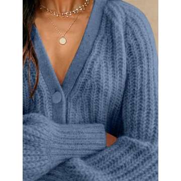 PRETTYGARDEN Womens Sweaters Fall 2024 Long Sleeve Open Front Chunky Cardigan Sweaters for Women Dressy Short Cardigans (Mist Blue, Large)
