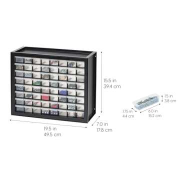 IRIS USA Screw Organizer, Hardware Storage Organizer, 64 Drawer Parts Cabinet, Plastic Drawer Storage for Hardware Crafts, Small Parts, Nuts and Bolts, Tool Storage, Scrapbook Art Hobby - Black