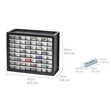 IRIS USA Screw Organizer, Hardware Storage Organizer, 64 Drawer Parts Cabinet, Plastic Drawer Storage for Hardware Crafts, Small Parts, Nuts and Bolts, Tool Storage, Scrapbook Art Hobby - Black