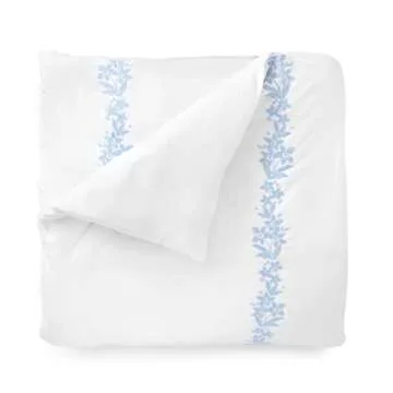 MARTHA STEWART Climbing Flowers King Size Duvet, 3 Piece Set-1 Duvet Cover, 2 Pillow Shams, Cotton-Percale, Soft, Reversible, Easy Wash, All Season 104"x92" with Button Closure, Soft Blue