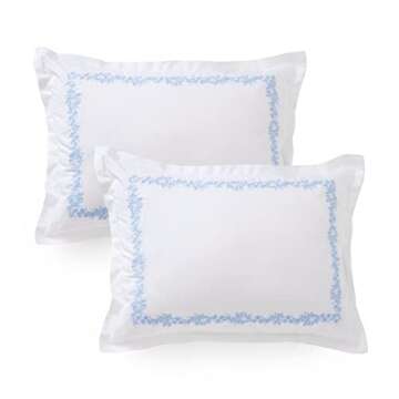 MARTHA STEWART Climbing Flowers King Size Duvet, 3 Piece Set-1 Duvet Cover, 2 Pillow Shams, Cotton-Percale, Soft, Reversible, Easy Wash, All Season 104"x92" with Button Closure, Soft Blue