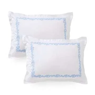 MARTHA STEWART Climbing Flowers King Size Duvet, 3 Piece Set-1 Duvet Cover, 2 Pillow Shams, Cotton-Percale, Soft, Reversible, Easy Wash, All Season 104"x92" with Button Closure, Soft Blue