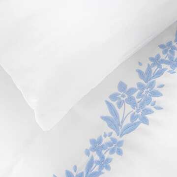 MARTHA STEWART Climbing Flowers King Size Duvet, 3 Piece Set-1 Duvet Cover, 2 Pillow Shams, Cotton-Percale, Soft, Reversible, Easy Wash, All Season 104"x92" with Button Closure, Soft Blue