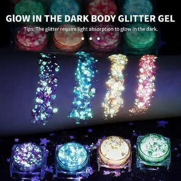Glow in The Dark Glitter Gel for Women, 12 Colors Chunky Makeup Fine Glitter, UV Black Light Glitter for Body/Face/Hair/Eyeshadow, Glitter for Carnival Party(Not Loose Glitter)