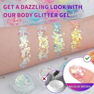 Glow in The Dark Glitter Gel for Women, 12 Colors Chunky Makeup Fine Glitter, UV Black Light Glitter for Body/Face/Hair/Eyeshadow, Glitter for Carnival Party(Not Loose Glitter)