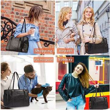 Lasaviin Fashion Dog Purse Pet Carrier Leather Bag for Small Dogs Cats Puppy, Portable Tote Bag Airline Approved Soft-Sided Carriers (Black)