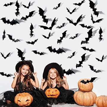 60PCS Halloween 3D Bats Decoration - Realistic PVC Scary Bats Wall Decal & Sticker Set - 4 Sizes, Perfect for Home Window Decoration & Party Supplies