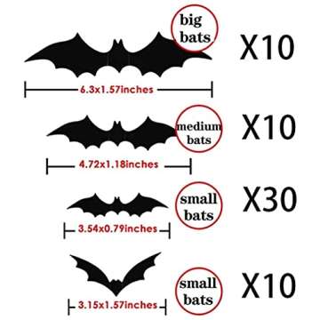 60PCS Halloween 3D Bats Decoration - Realistic PVC Scary Bats Wall Decal & Sticker Set - 4 Sizes, Perfect for Home Window Decoration & Party Supplies