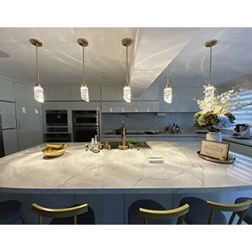 MOTINI 1-Light Cylinder Crystal Pendant Light in Gold Brushed Brass Finish LED Modern Ceiling Hanging Glass Pendant Lighting Fixtures for Kitchen Island Bedroom Dining Room Bar