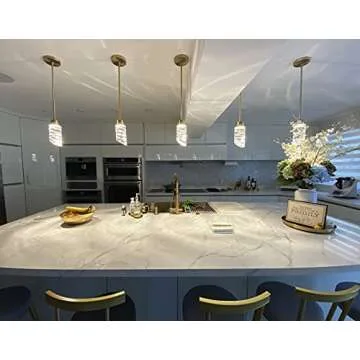 MOTINI 1-Light Cylinder Crystal Pendant Light in Gold Brushed Brass Finish LED Modern Ceiling Hanging Glass Pendant Lighting Fixtures for Kitchen Island Bedroom Dining Room Bar